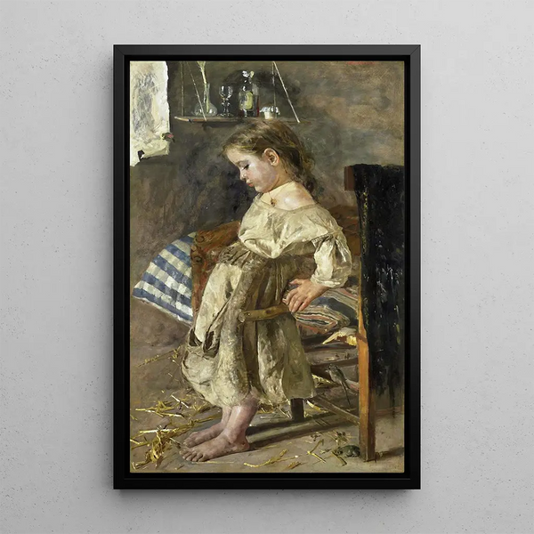 L'enfant pauvre - Antonio Mancini — inramlat konstverk på väggen