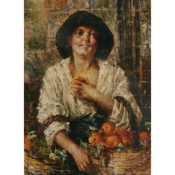 Vendeuse d'oranges - Antonio Mancini — inramlat konstverk på väggen