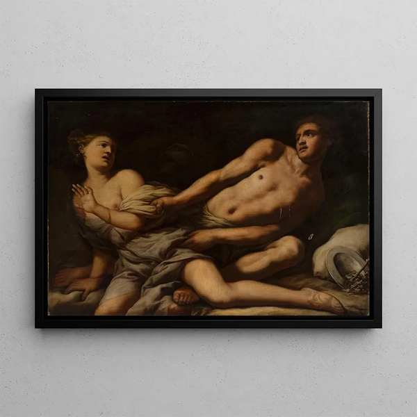 Myrrha och Cinyras - Antonio Zanchi — inramlat konstverk på väggen