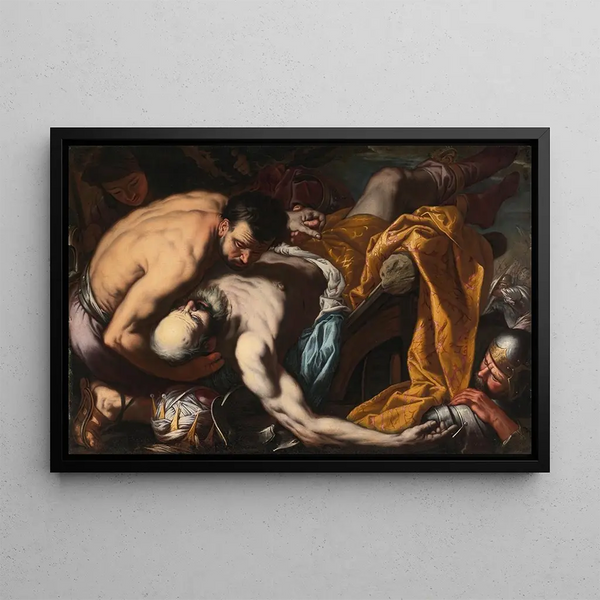 La Mort du roi Josias - Antonio Zanchi — inramlat konstverk på väggen