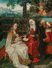 La Vierge et l'Enfant avec sainte Anne dans un jardin clos avec Joachim et Joseph au-delà - École d'Anvers — vy av konstverket