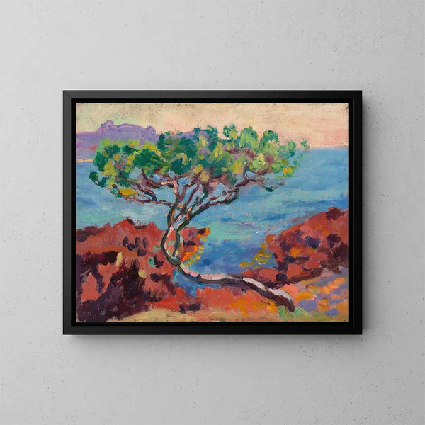 Landskapsmålning med maritimt motiv - Armand Guillaumin — inramlat konstverk på väggen