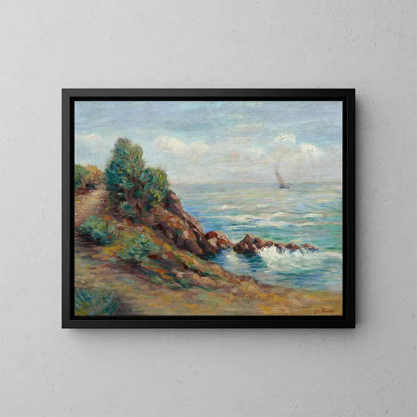 Segelbåt i Agay - Armand Guillaumin — inramlat konstverk på väggen