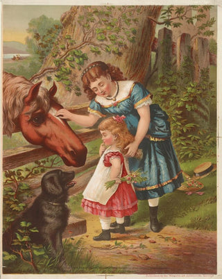 Armstrong Co Lith - Two young girls with horse and dog.webp
