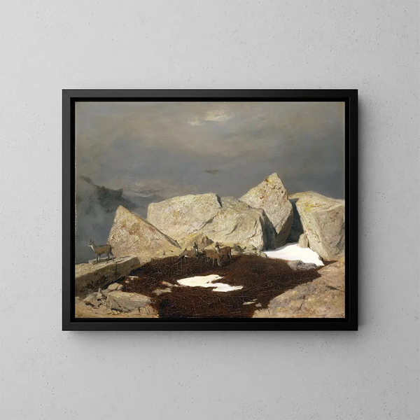 högfjällslandskap med chamois - Arnold Böcklin — inramlat konstverk på väggen
