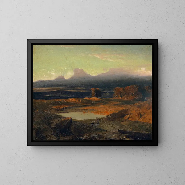Landskap vid solnedgång 1849 - Arnold Böcklin — inramlat konstverk på väggen
