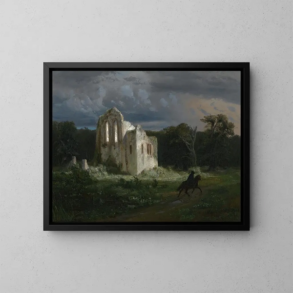 Landskapsbild med nattlig scen med ruin - Arnold Böcklin — inramlat konstverk på väggen