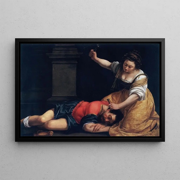 Jaël och Sisera - Artemisia Gentileschi — inramlat konstverk på väggen