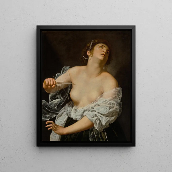 Lucrèce - Artemisia Gentileschi — inramlat konstverk på väggen