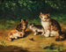 nyfikna kattungar med en snigel - Arthur Alfred Brunel de Neuville — vy av konstverket