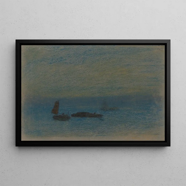 Bateaux la nuit - Arthur Bowen Davies — inramlat konstverk på väggen