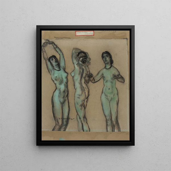 Les Trois Grâces - Arthur Bowen Davies — inramlat konstverk på väggen