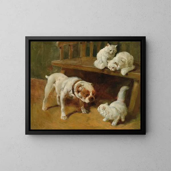 Hund och katter - Arthur Heyer — inramlat konstverk på väggen