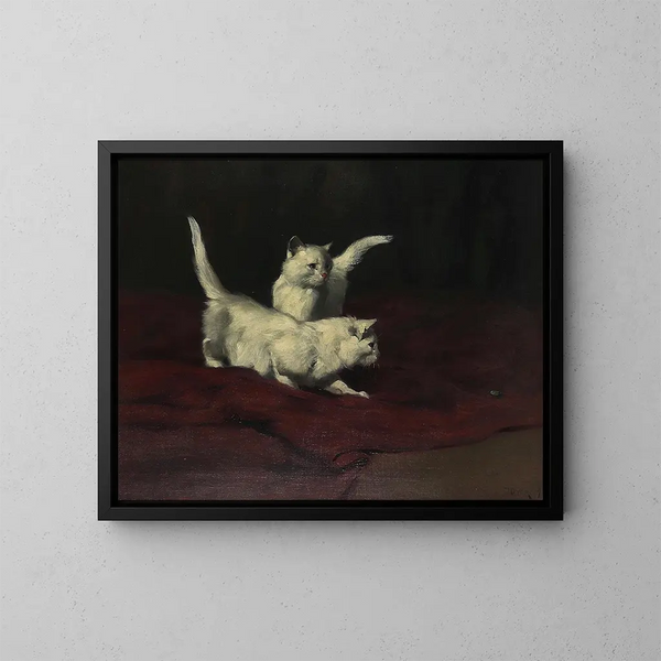 Les chatons observent un scarabée - Arthur Heyer — inramlat konstverk på väggen