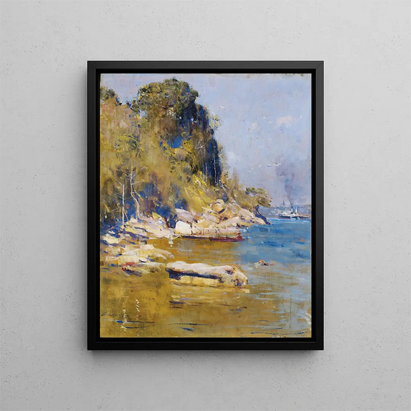 Sedan mitt läger Sirius Cove - Arthur Streeton — inramlat konstverk på väggen