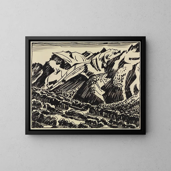 Landskapsbild av berg i Bergell - August Babberger — inramlat konstverk på väggen