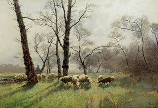 August Fink - Shepherd With His Flock In The Evening Light.webp