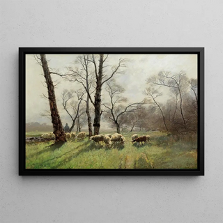 August Fink - Shepherd With His Flock In The Evening Light.webp