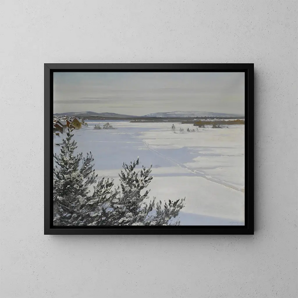 Landskapslandskap snöigt - August Hagborg — inramlat konstverk på väggen