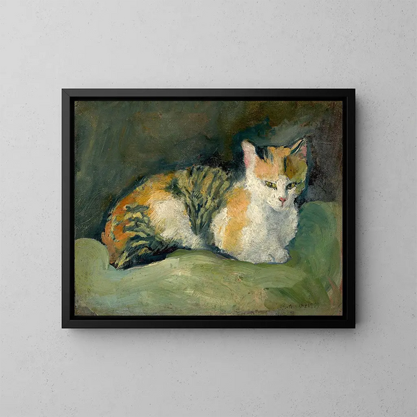 Chat sur coussin vert I - August Macke — inramlat konstverk på väggen
