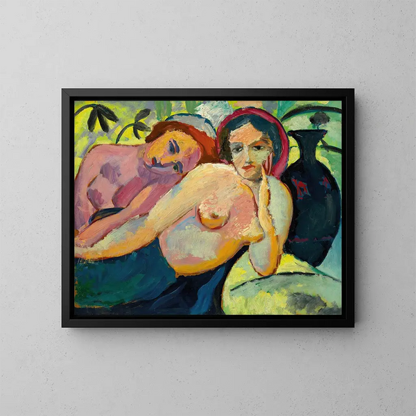 Två flickor i en orientalisk stil - August Macke — inramlat konstverk på väggen