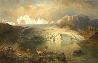 August Wilhelm Leu - Fjordlandschaft mit Gletscher und Rentieren.webp