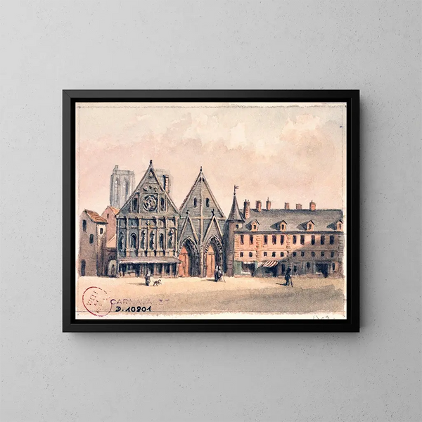 Hôtel-Dieu före branden - Auguste Sébastien Bénard — inramlat konstverk på väggen