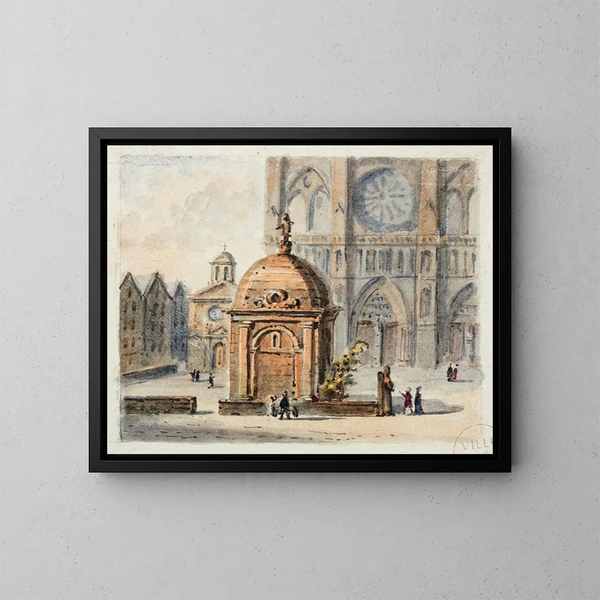 Le parvis de Notre-Dame de Paris - Auguste Sébastien Bénard — inramlat konstverk på väggen
