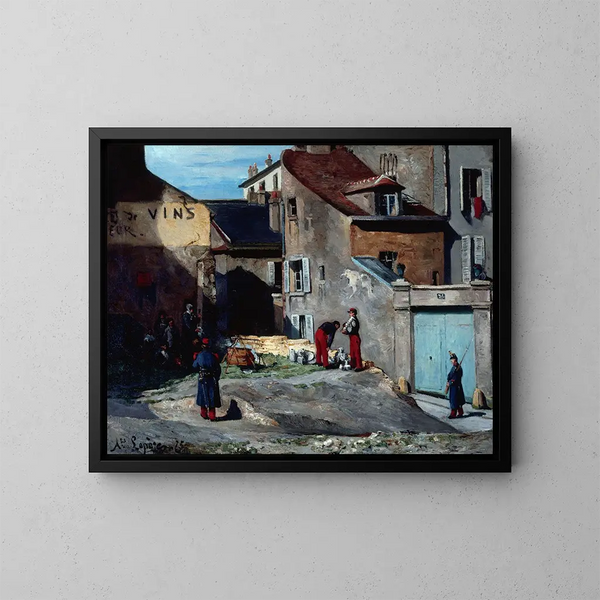 Episoden från kommunen, rue des Rosiers, Montmartre - Auguste Louis Lepère — inramlat konstverk på väggen