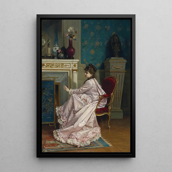 Reproduktion av målningen vid eldstaden - Auguste Toulmouche