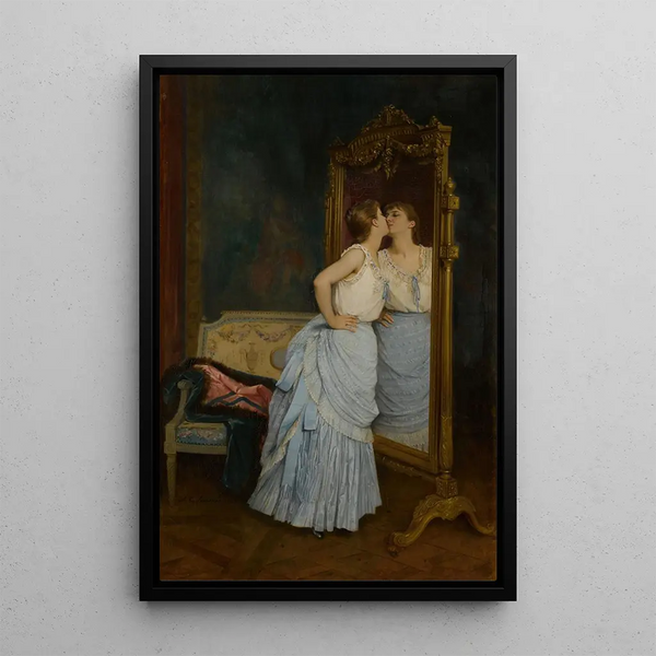 Le miroir - Auguste Toulmouche — inramlat konstverk på väggen