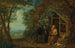 Les ermites Paul et Antoine dans un paysage nourris par un corbeau - Balthasar Beschey — vy av konstverket
