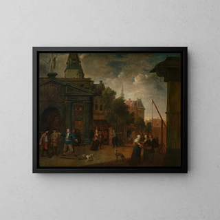 teater i gatan i gården i Antwerpen - Balthasar van den Bossche — inramlat konstverk på väggen