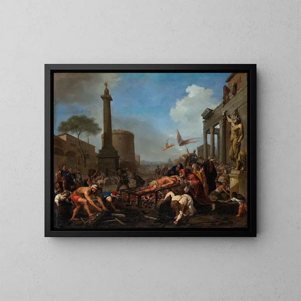 Saint Laurent martyrdom - Bartholomeus Breenbergh — inramlat konstverk på väggen