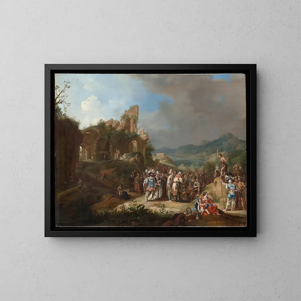 La Prédication de Jean-Baptiste - Bartholomeus Breenbergh — inramlat konstverk på väggen