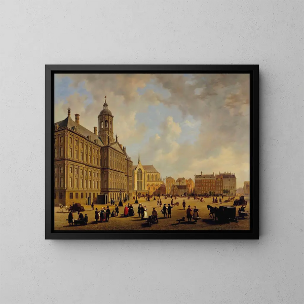 En livlig dag framför rådhuset på Damplatsen med Nieuwe Kerk i fjärran, Amsterdam - Bartholomeus Johannes van Hove — inramlat konstverk på väggen