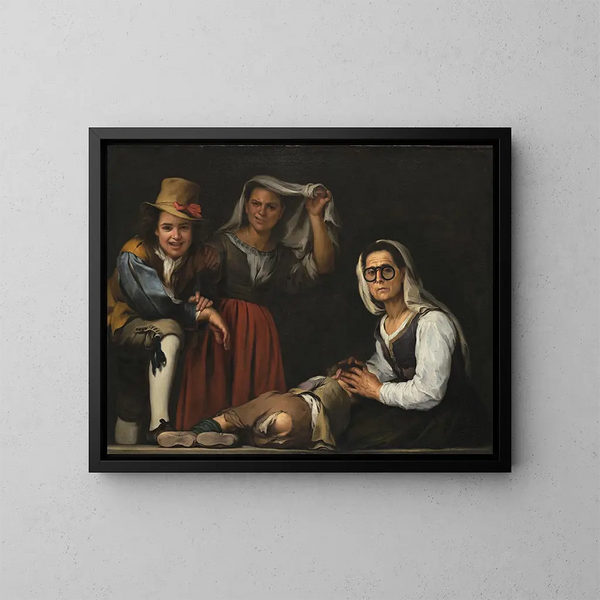 fyra figurer på en trappa - Bartolomé Esteban Murillo — inramlat konstverk på väggen
