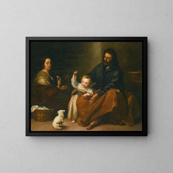 La Sainte Famille dans un intérieur - Bartolomé Esteban Murillo — inramlat konstverk på väggen