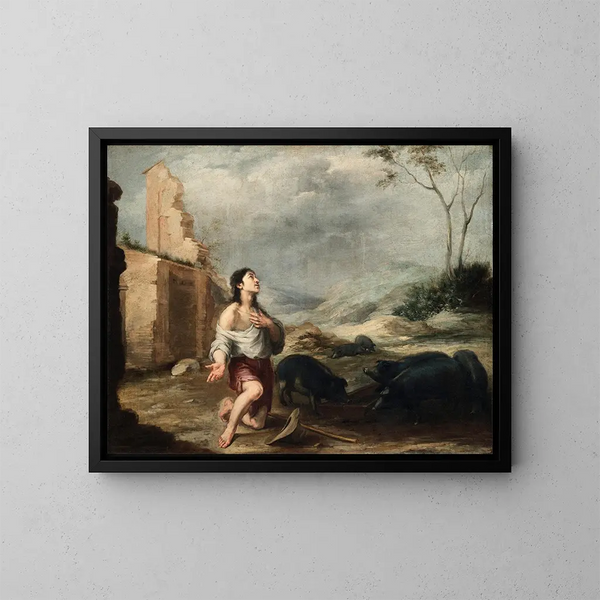 Den bortkomne sonen som föder grisar - Bartolomé Esteban Murillo — inramlat konstverk på väggen