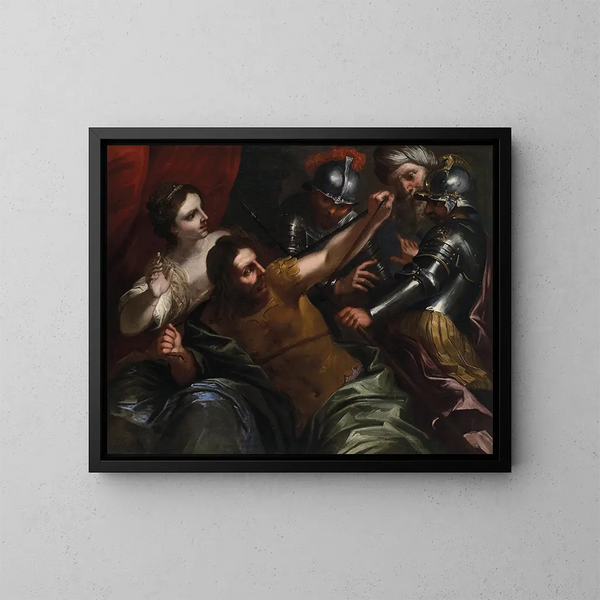 Samson och Dalila - Bartolomeo Biscaino — inramlat konstverk på väggen