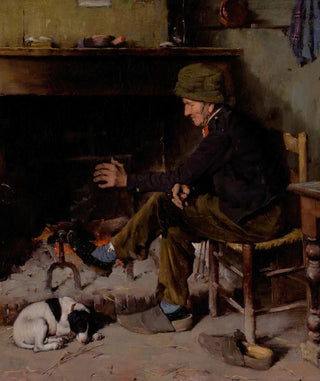 Benjamin West Clinedinst - Man with his Dog before a Hearth.webp