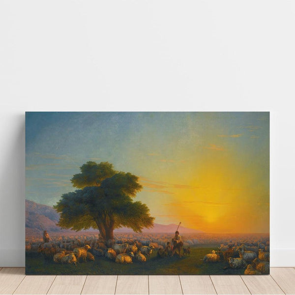 Reproduktion av målningen av herdar med deras hjord vid solnedgången - Ivan Konstantinovich Aivazovsky
