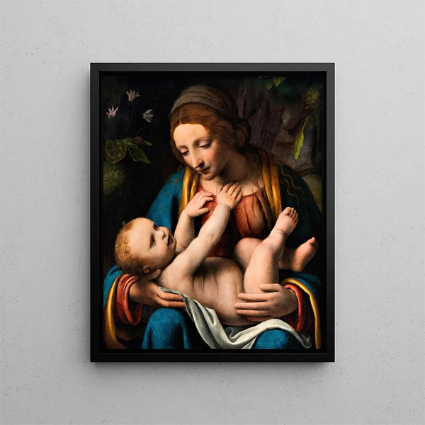 La Vierge à l'Enfant Jésus - Bernardino Luini — inramlat konstverk på väggen