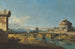Capriccio med romerska monument, inklusive Castel Sant'Angelo och Peterskyrkan - Bernardo Bellotto — vy av konstverket