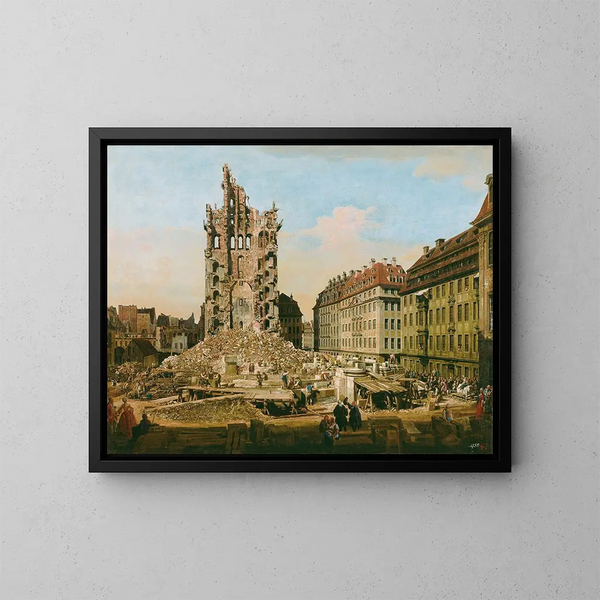 Les ruines de l'ancienne Kreuzkirche de Dresde - Bernardo Bellotto — inramlat konstverk på väggen