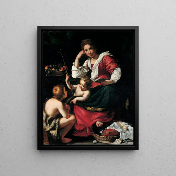 La Vierge à l'Enfant avec saint Jean enfant - Bernardo Strozzi — inramlat konstverk på väggen