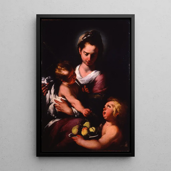 La Vierge à l'Enfant avec le petit Saint Jean - Bernardo Strozzi — inramlat konstverk på väggen