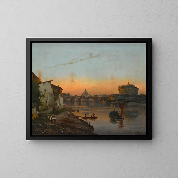 Vue de la basilique Saint-Pierre et du château Saint-Ange, Rome - Bernhard Karl Mackeldey — inramlat konstverk på väggen