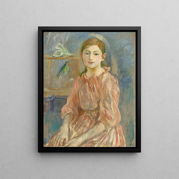 konstnärens dotter med en papegoja - Berthe Morisot — inramlat konstverk på väggen