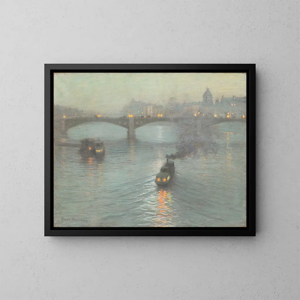 Kväll vid Seine - Birge Harrison — inramlat konstverk på väggen